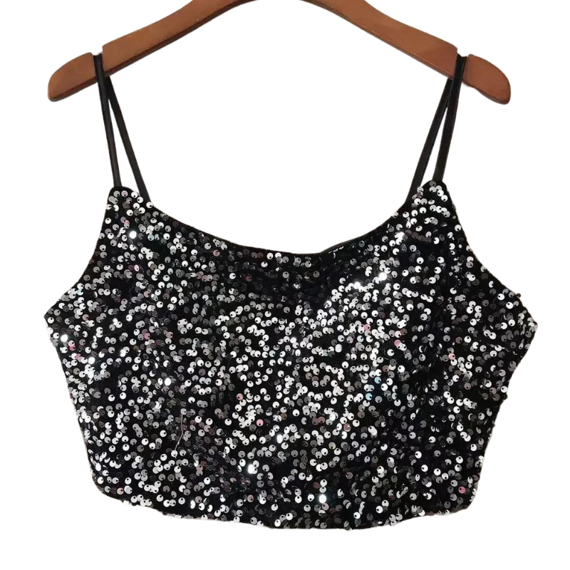 Haut Court Bretelle Paillette Femme argenté