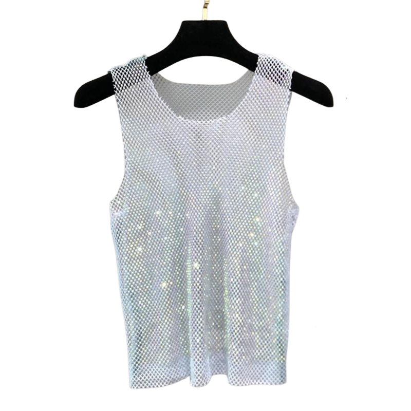 Débardeur Bleu Ciel Maille Pailletée Femme