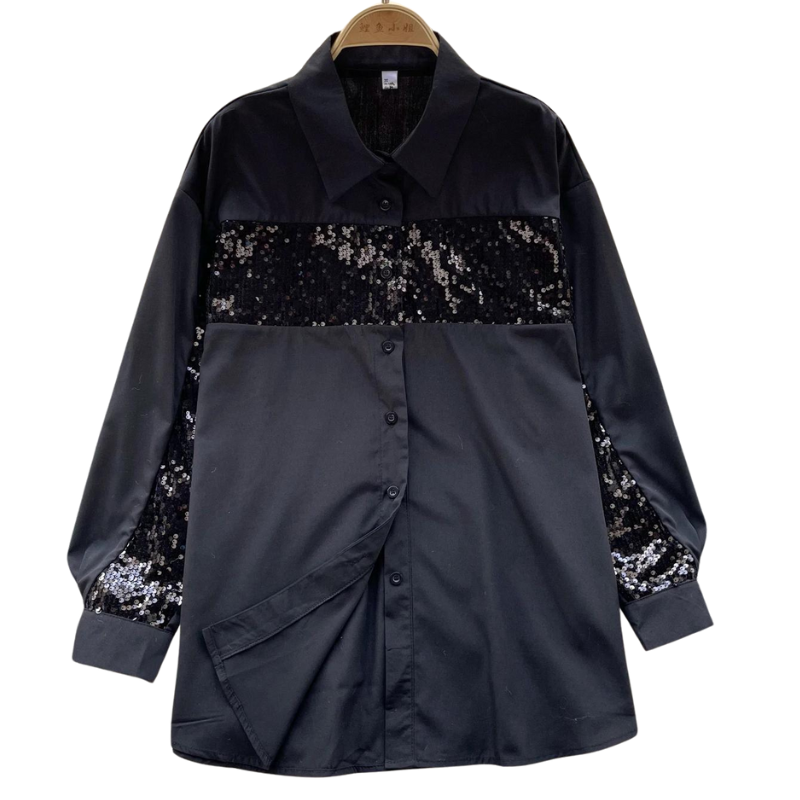 Chemise Paillette Femme Coupe Droite noire
