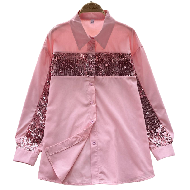 Chemise Paillette Femme Coupe Droite rose