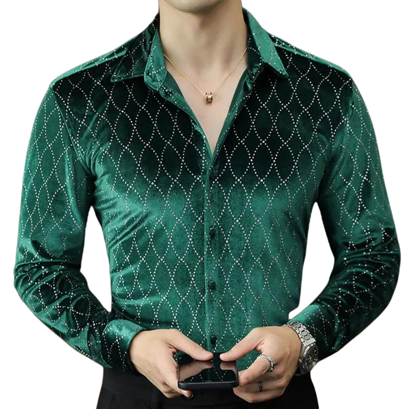 Chemise Velours Vert Pailleté Homme