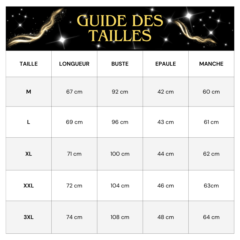 Tableau Tailles Chemise Homme Paillette Etoiles