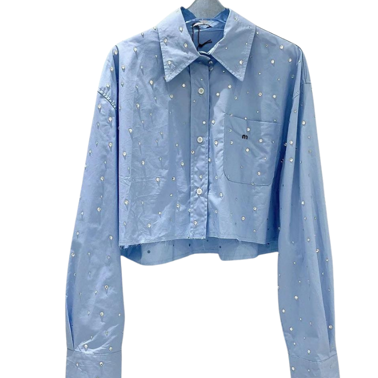 Chemisier Court Avec Strass bleu