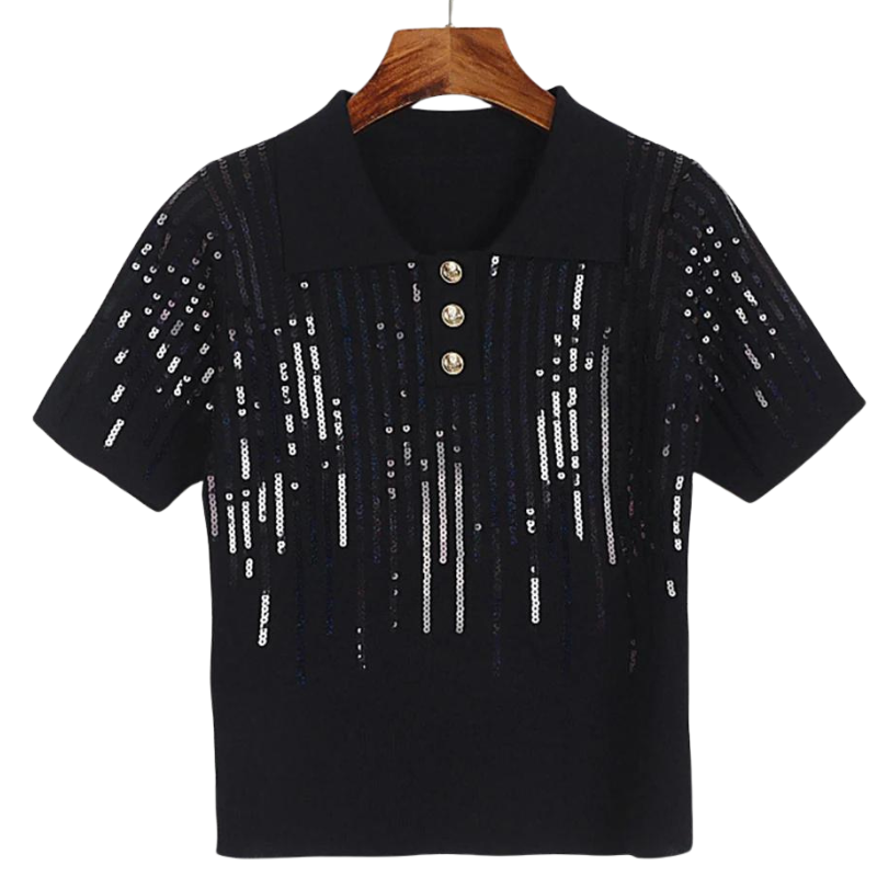 Polo Court Paillette Femme noir