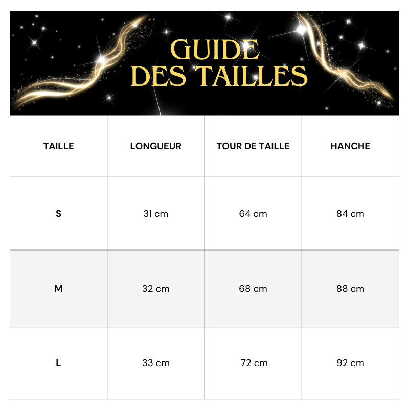 Tableau de tailles Short Paillette