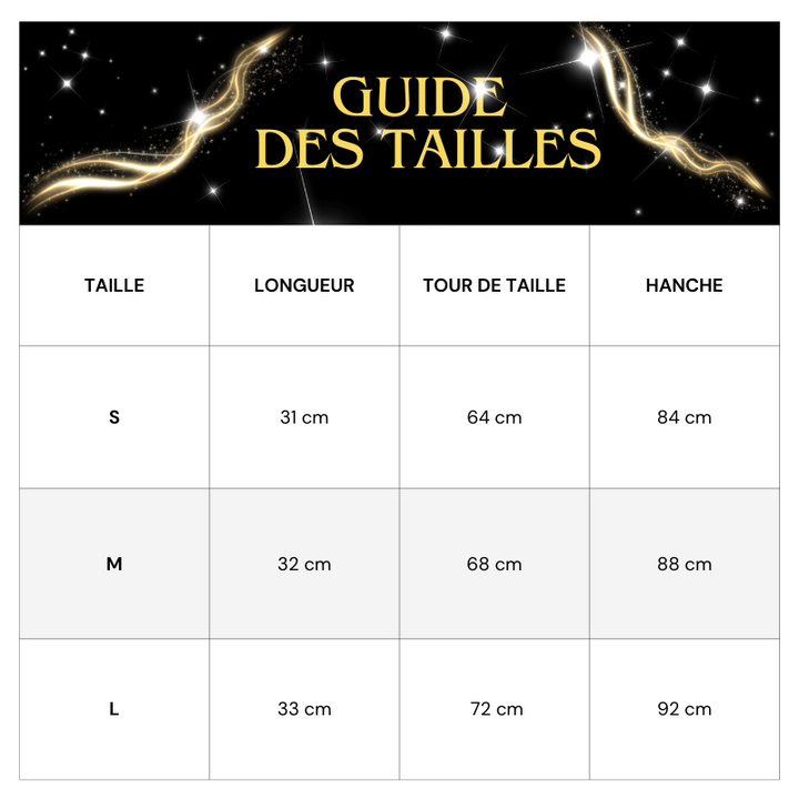 Tableau de tailles Short Paillette