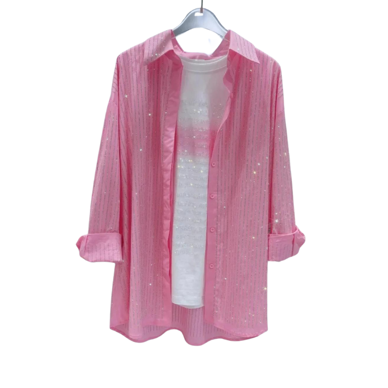 Chemise Paillette Rayures Femme rose