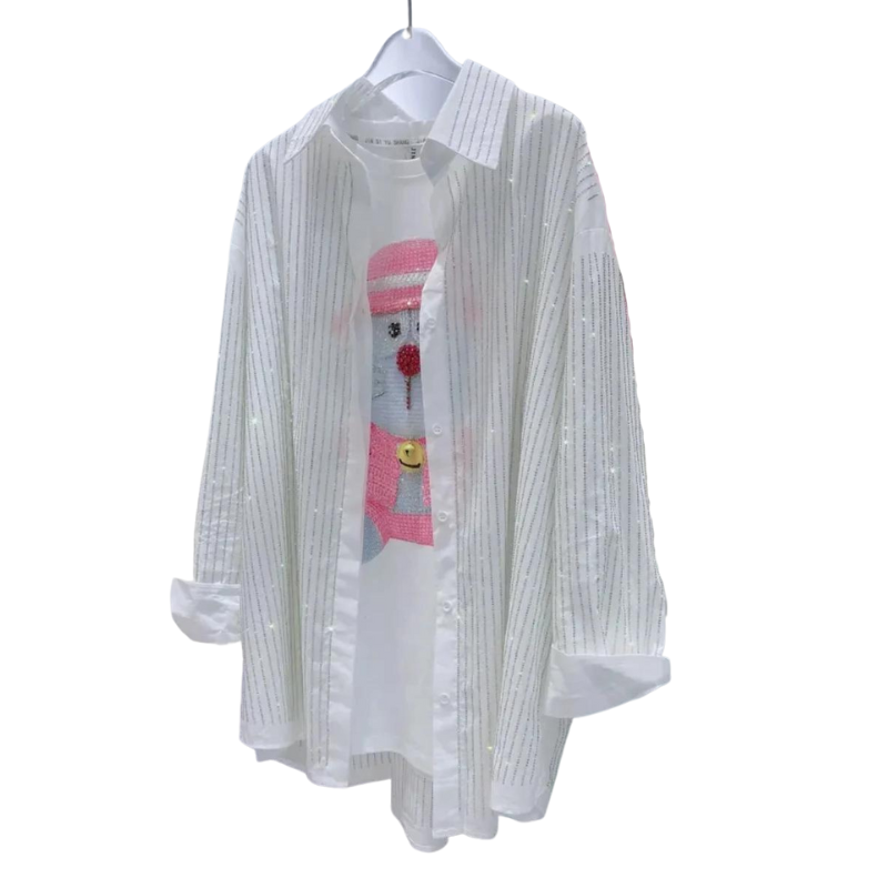 Chemise Paillette Rayures Femme blanche