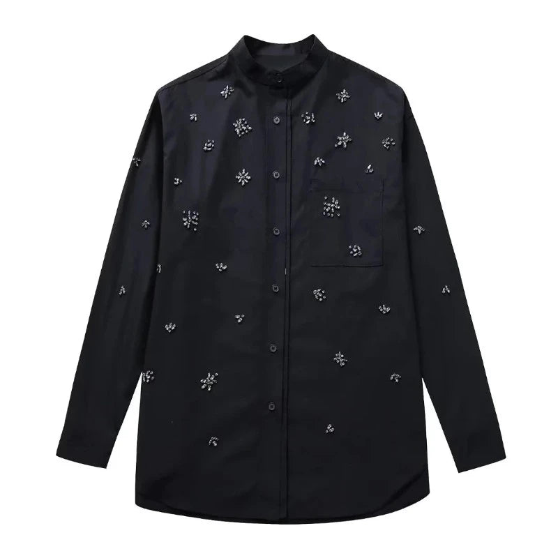 Chemise Noir Strass Femme