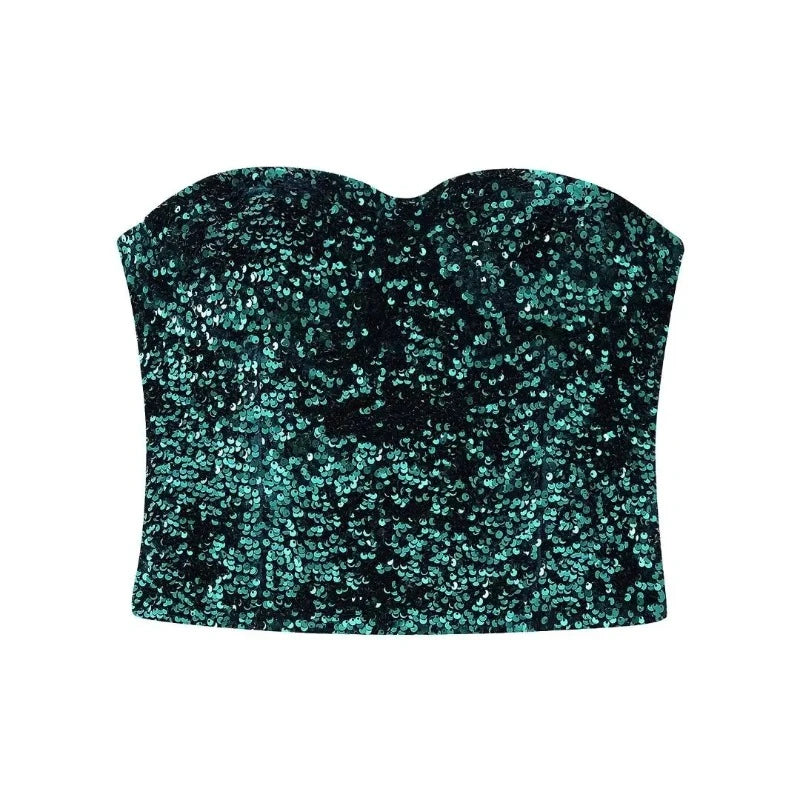 Bustier Paillette Vert Femme