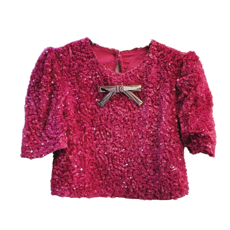 Top Paillette Noeud Femme Rose