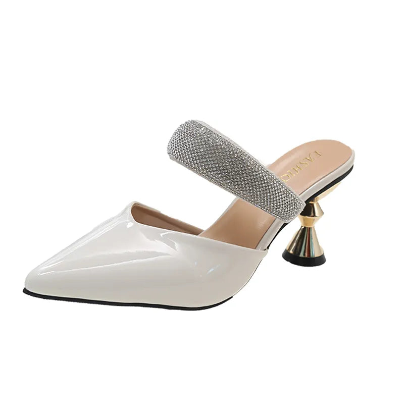 Sandale Strass Talon Rond blanche