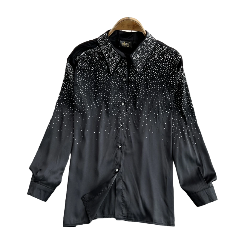Chemise Soie Avec Strass Femme Noir