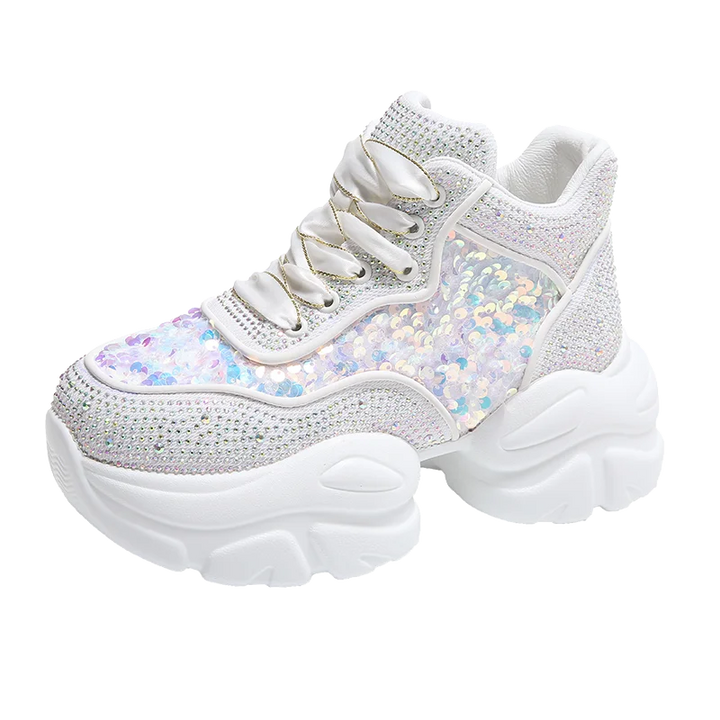 Basket Plateforme Paillette Strass blanche