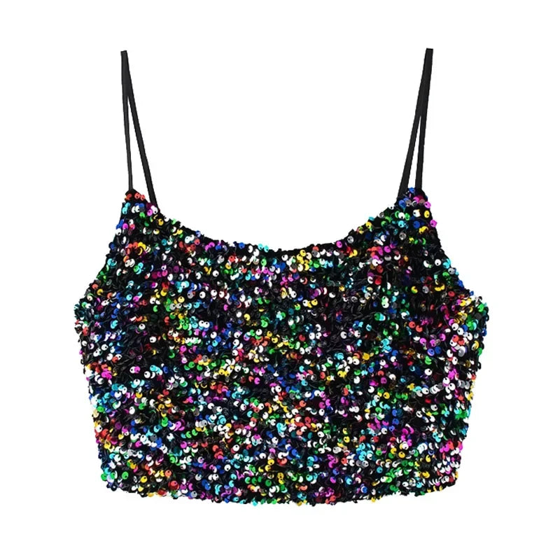 Haut Court Bretelle Paillette Femme multicolore