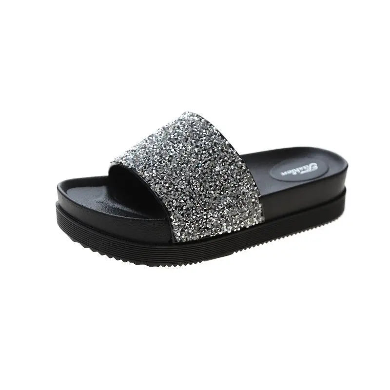 Claquette Strass Plateforme Noire