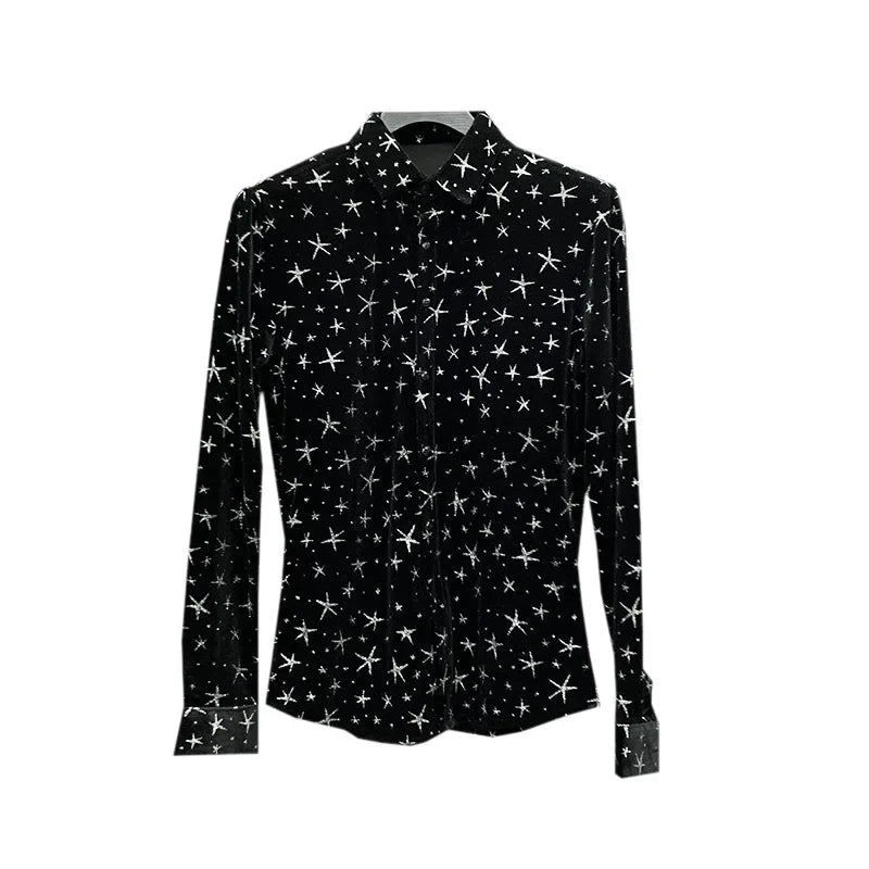 Chemise Homme Paillette Etoiles en Velours