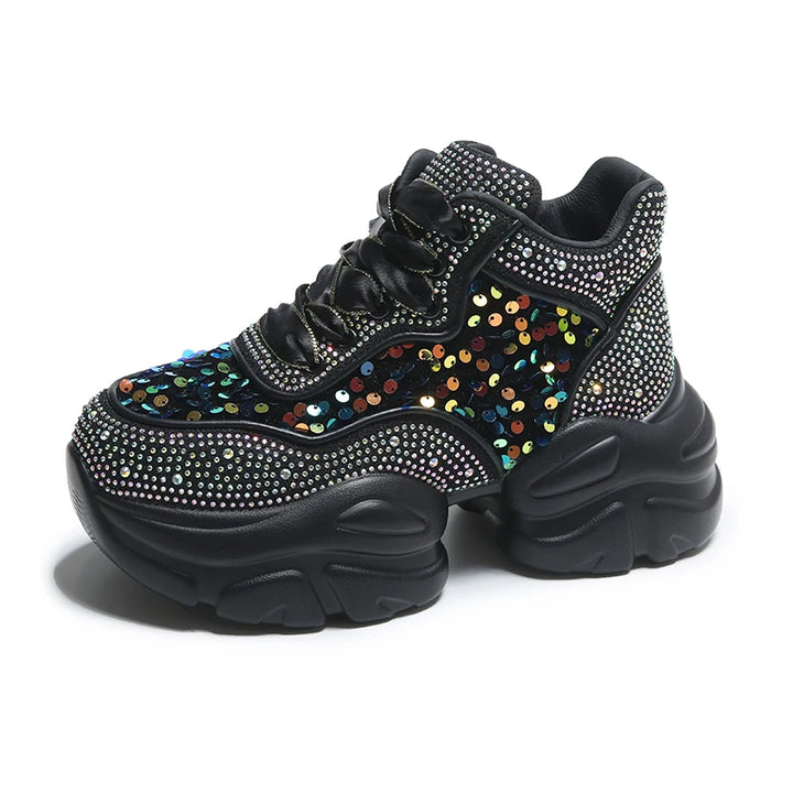 Basket Plateforme Paillette Strass noire