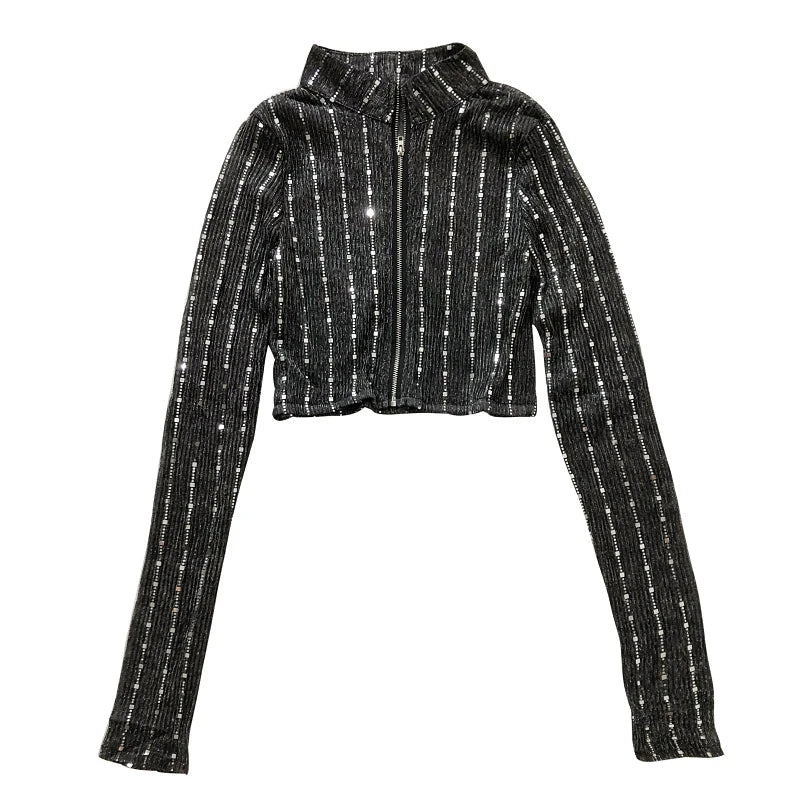 Top Paillettes Fermeture Eclair noir