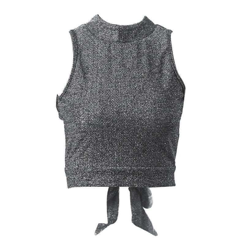 Top Crop Paillette Gris Dos Nu