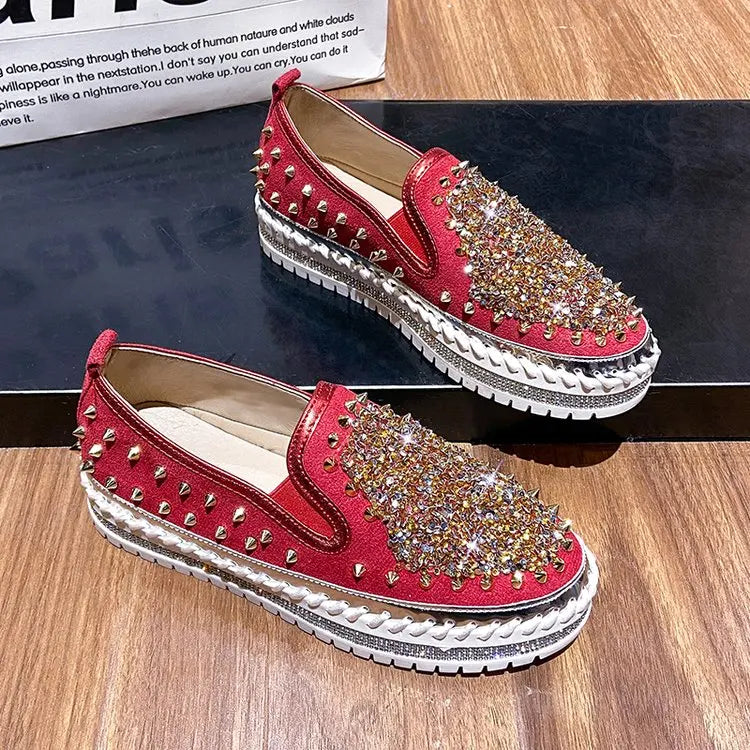 Basket Paillette Mocassin Femme rouge