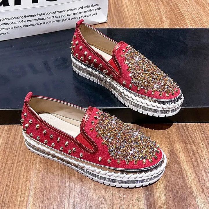 Basket Paillette Mocassin Femme rouge