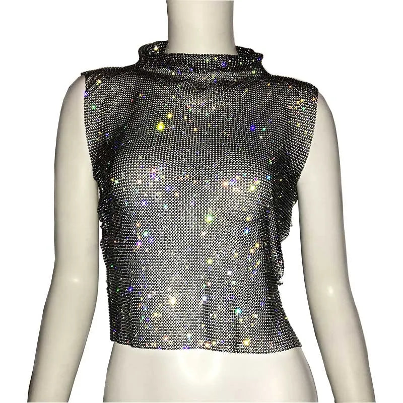 Haut Argenté Paillette Ouvert Femme