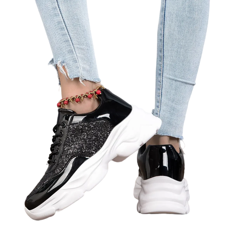 Basket Cuir Paillette Femme Noir