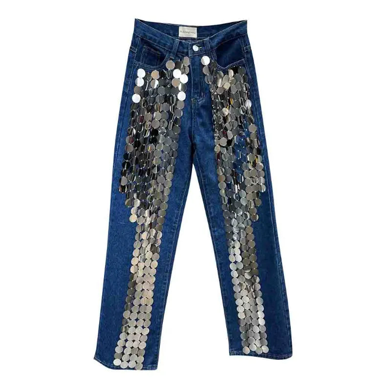 Pantalon Paillette en Jean Femme