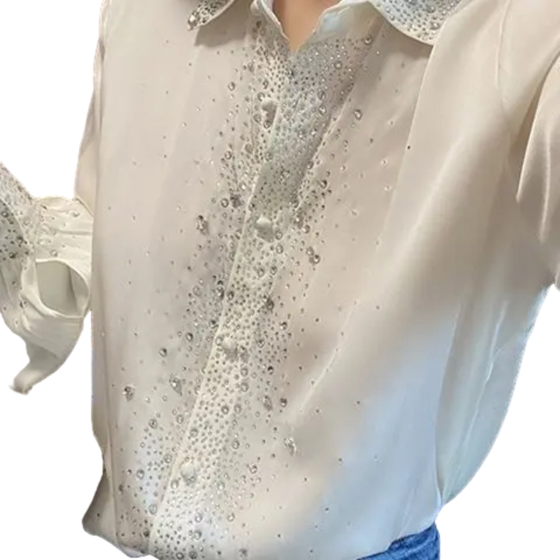 Chemise Strass en Satin Blanc