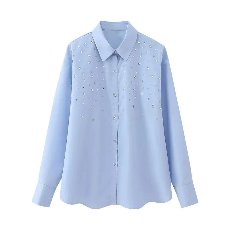 Chemise Bleu Strass Femme