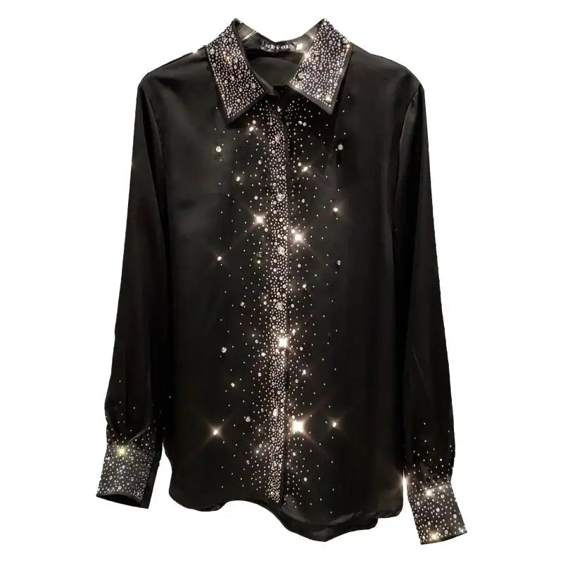 Chemise noir Strass Sur Col Femme