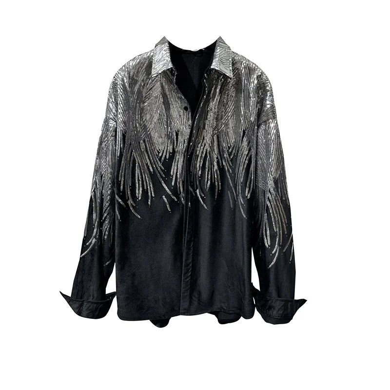 Chemise Noire Ailes Pailletées Homme