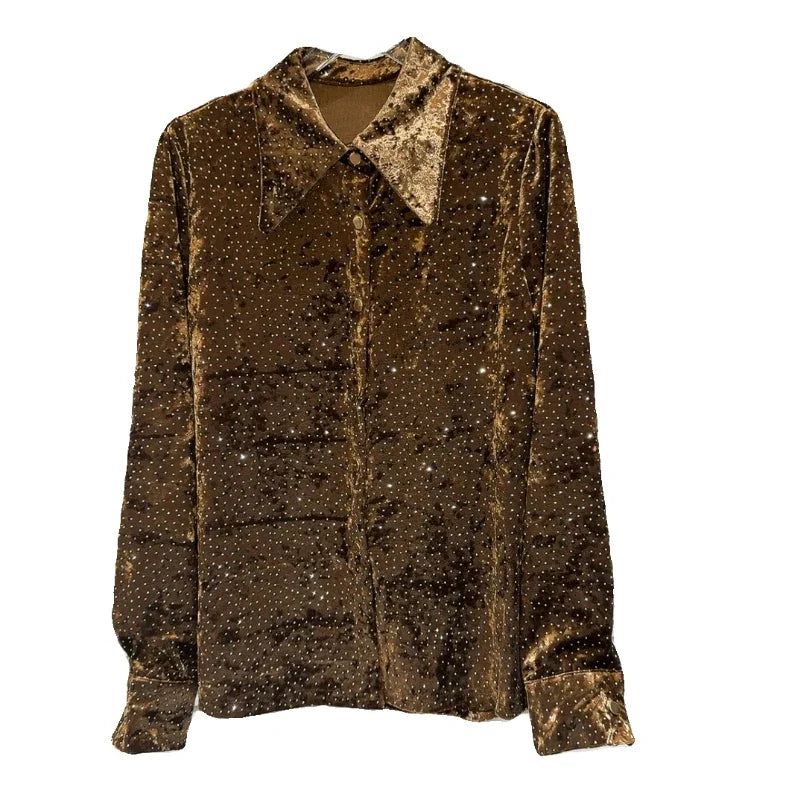 Chemise Cuivré Velours Strass Femme