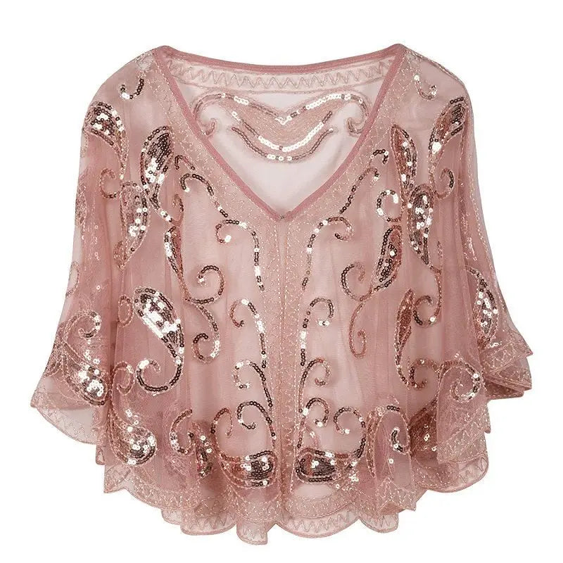 Blouse Paillette Col V rose
