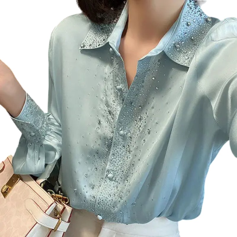 Chemise Strass en Satin Bleu
