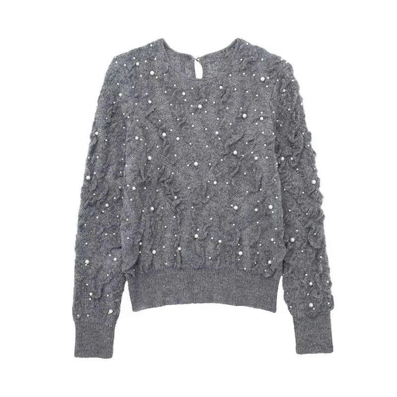 Pull Paillette Gris Femme Strass Paillettes Strass Paillettes