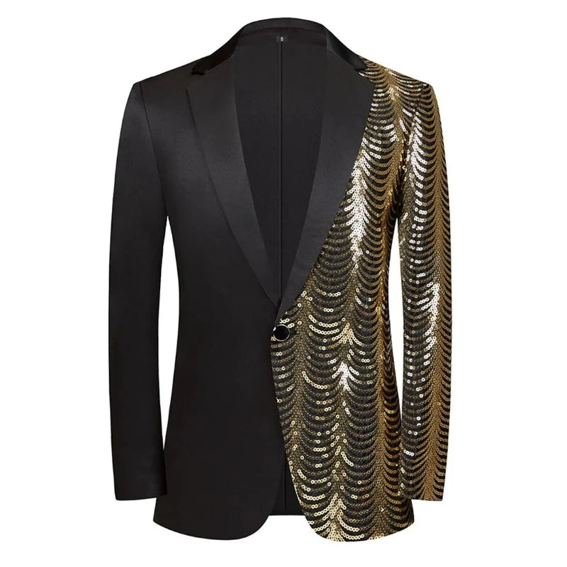 Veste De Costume Homme Avec Paillettes 3D - Style Smoking/soirée - Tendance 2026 - En Coton