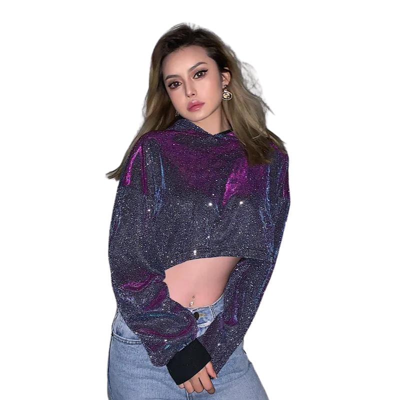 Sweat Top Crop Pailleté Gris