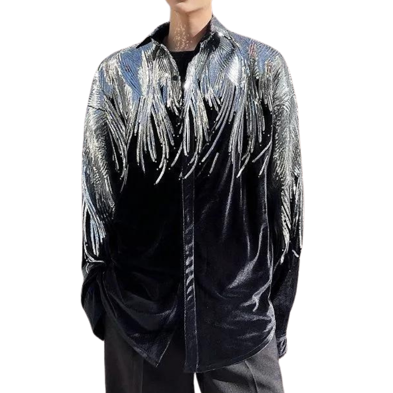 Chemise Noire Paillette Ailes Velours
