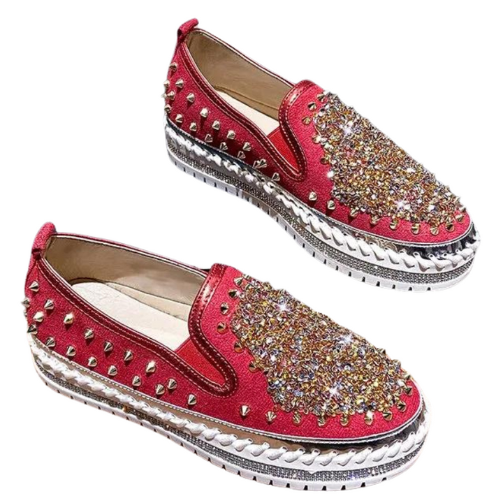Basket Paillette Mocassin Femme rouge
