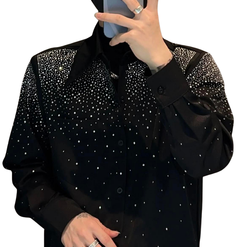 Chemise Noire Avec Strass Homme