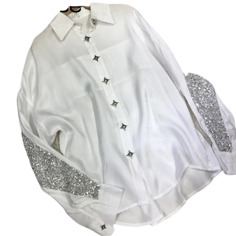 Chemise Blanche Manches Pailleté