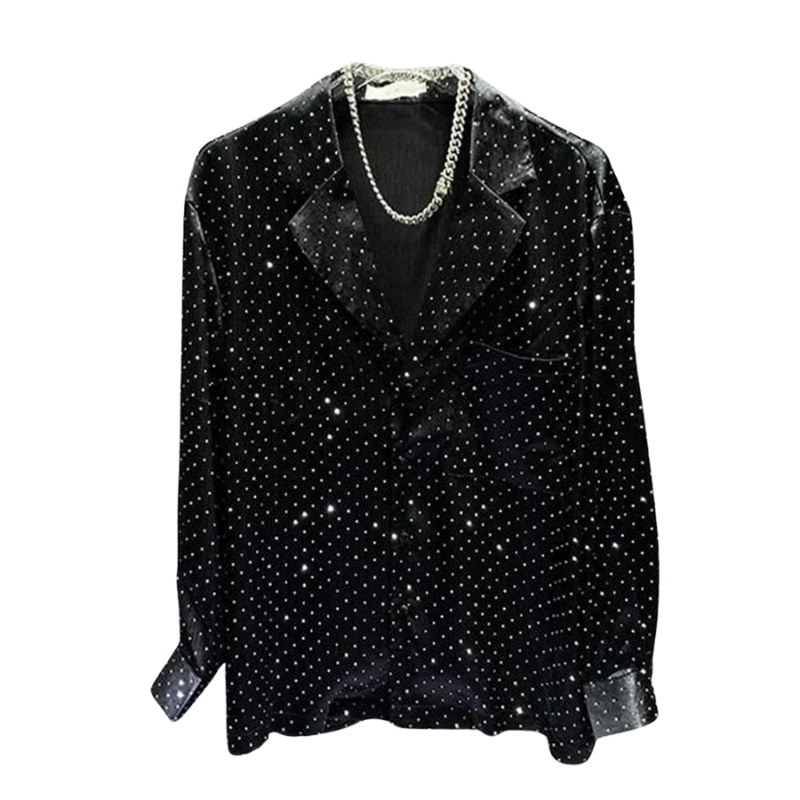 Chemise Noire Strass Homme Style Blazer