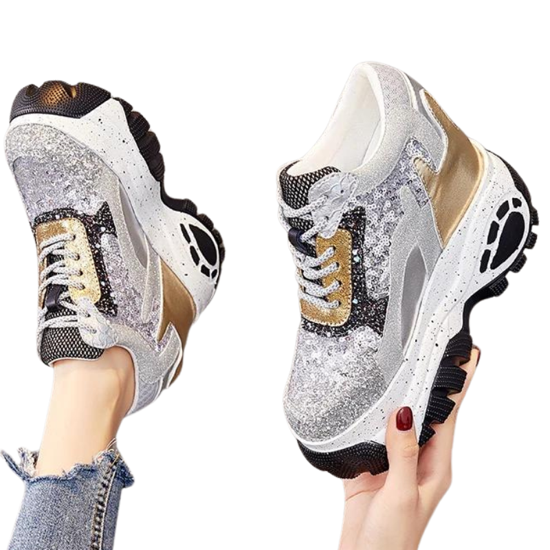 Basket Plateforme Paillette Gris
