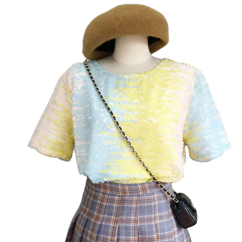 T Shirt Paillette Bicolore jaune