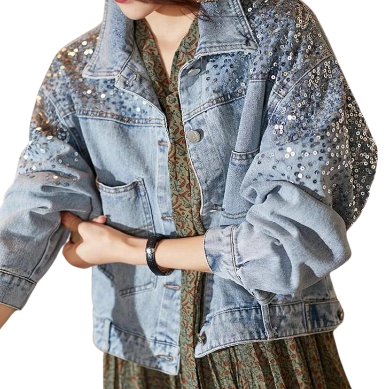 Veste Jean Courte Paillette Femme - Main Image