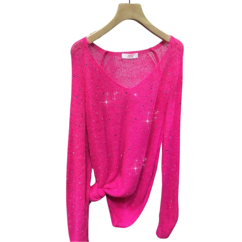 Pull Strass Leger Col V Femme