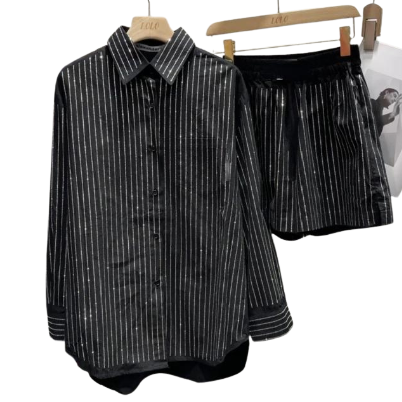 Ensemble Strass Short et Chemise noir