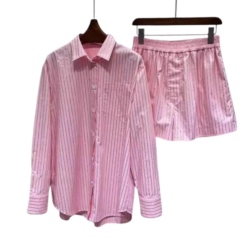 Ensemble Strass Short et Chemise rose